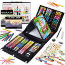290点 お絵描きセット 子供用 アートセット、KINSPORY 両面イーゼル 水彩画 色鉛筆 絵の具 マーカー クレヨン セット、新進アーティスト向けの 学用品 画材 ケースギフトガールズボーイズキッズティーンズ 子供2人遊び用 (ブラック)