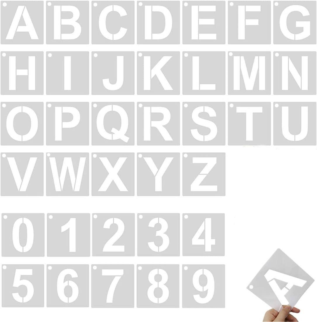 YFFSFDC ステンシルシート 角文字レター アルファベット数字製図看板の作成 描画テンプレート7.5*7.5cm大文字A-Zと0-9 DIY絵画塗装道具繰り...