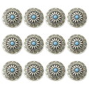 コンチョ ボタン 12個セット ターコイズ 30mm メタルボタン 足つき デージー柄 レザークラフト アクセサリー 手芸 (タイプB)