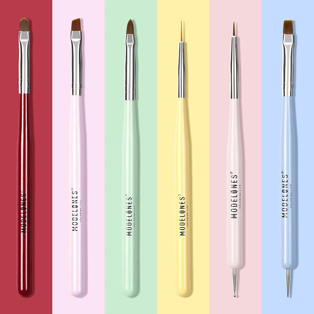 Modelones ネイルブラシセット ネイル筆セット ジェルネイル用筆セット ふでセット ビルダーグルーブラシ ネイルアートラインブラシ ネイルドットペンなど...