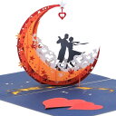 NLR 3Dポップアップグリーティングカード #恋人は月のボートで踊る | 記念日、バレンタインデー、誕生日、結婚式に最適です……(赤)