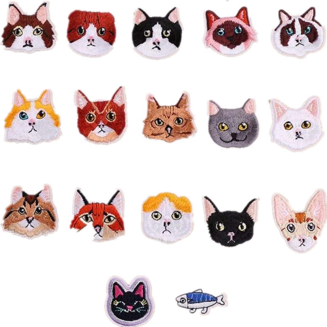 【Wdlife】ワッペン アップリケ アイロンワッペン刺繍 動物 猫17種類キャラクタ- パッチ男の子 女の子 かわいい かっこいい 入園 入学 マーク 幼稚園 保育園 小学校 ギフト イニシャル お名前 名入れ (猫17枚セット)