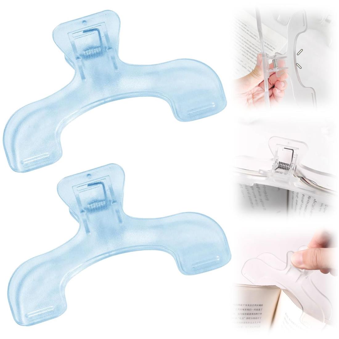 VEAGIA ブッククリップ 2個入り ブックストッパー 本 クリップ 文房具 固定 装飾 便利 人気 書類 事務用品 (透明ブルー)