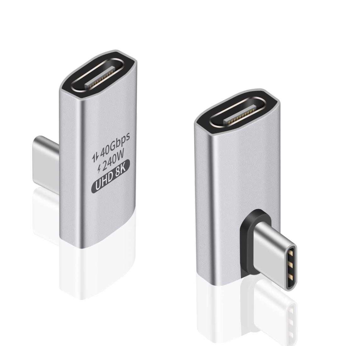 Duttek USB C変換アダプタ l字, USB-C 変換 アダプタ、240W PD急速充電90度USB Cアダプター 40Gbps Thunderboltアダプター サポート8KビデオタイプCオスメスアダプター240W電力供給対応、ノートパソコン、タブレット、電話用、2個