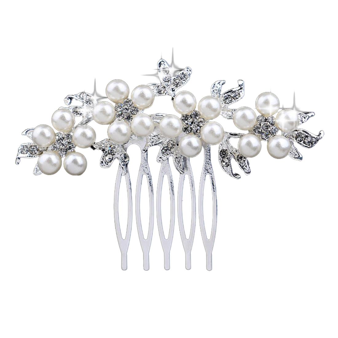 YFFSFDC パール髪飾り 5本櫛 パールピン パール かんざし ヘアアクセサリー 髪飾り 髪飾りパール 花嫁 ..