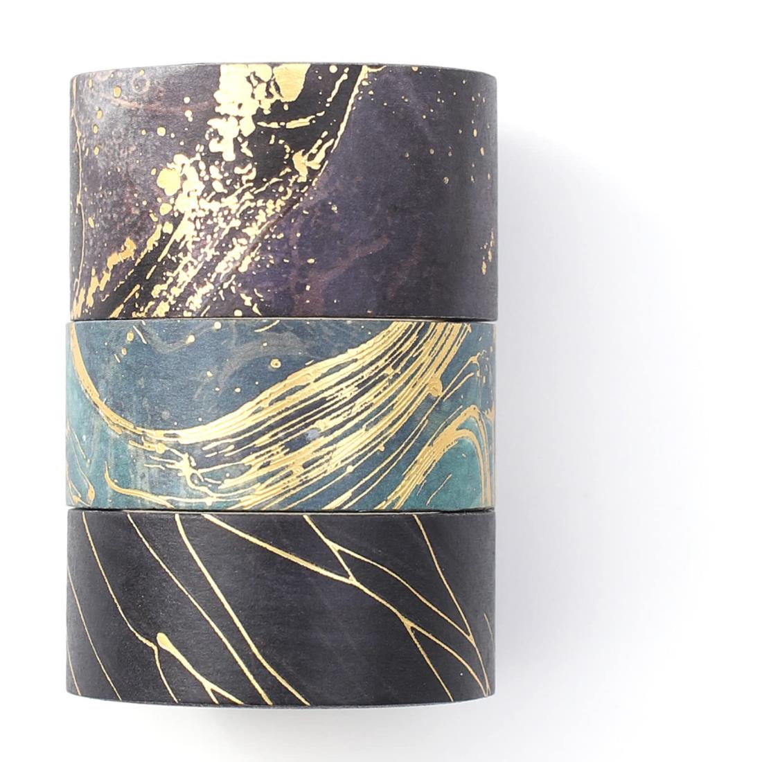 YUBBAEX 3巻 マスキングテープ ブロンズテクスチャ 幅広 金箔押し 超かわいいスタイル 薄いです プレゼント包装、DIY工芸品、ノートの装飾に使える (...