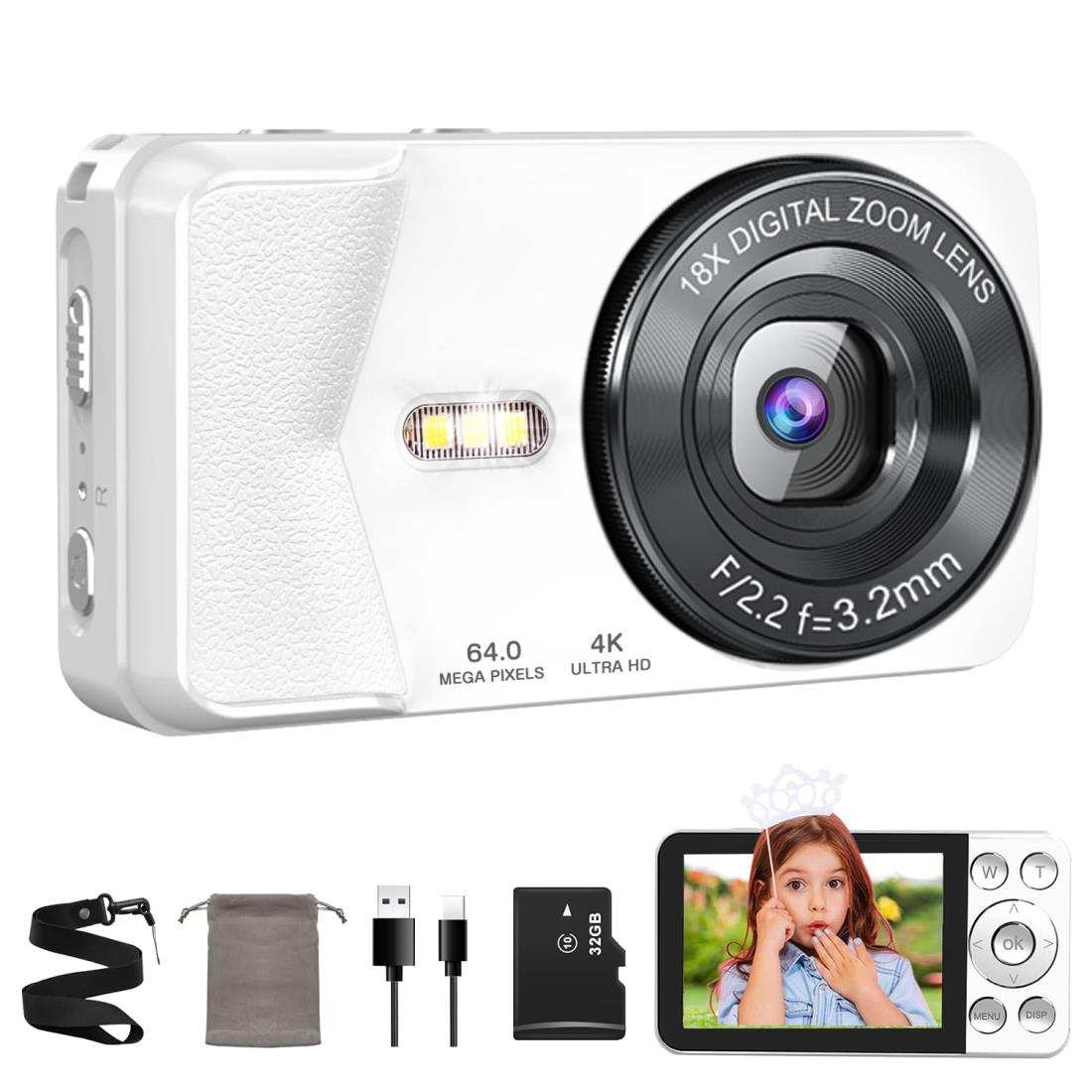 QZTCAMERA デジカメ 4K デジタルカメラ 6400万画素 OTG対応 スマホ連動 タイムプラス録画機能 2.8イン..