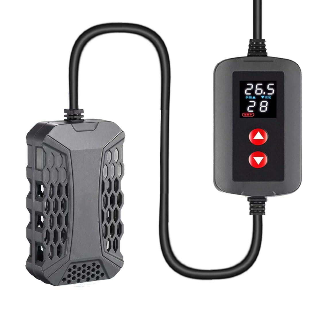 QOSEREN 水槽 ヒーター サーモスタット付き 金魚 ヒーター 温度調節 コントローラー 18-35度調整 リアル温度表示 縦横設置 セーフカバー 設置吸盤...