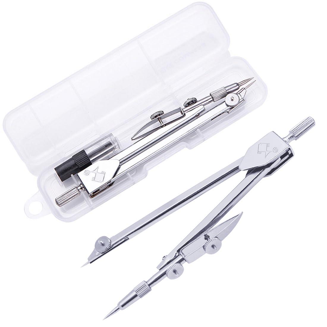 Jimjis コンパス 製図用 シャープ 学用品 作図ツール 幾何学 中学生 小学生 文房具 両針 小型 スクールコンパス オフィス用品 クリアケース付 替芯付...