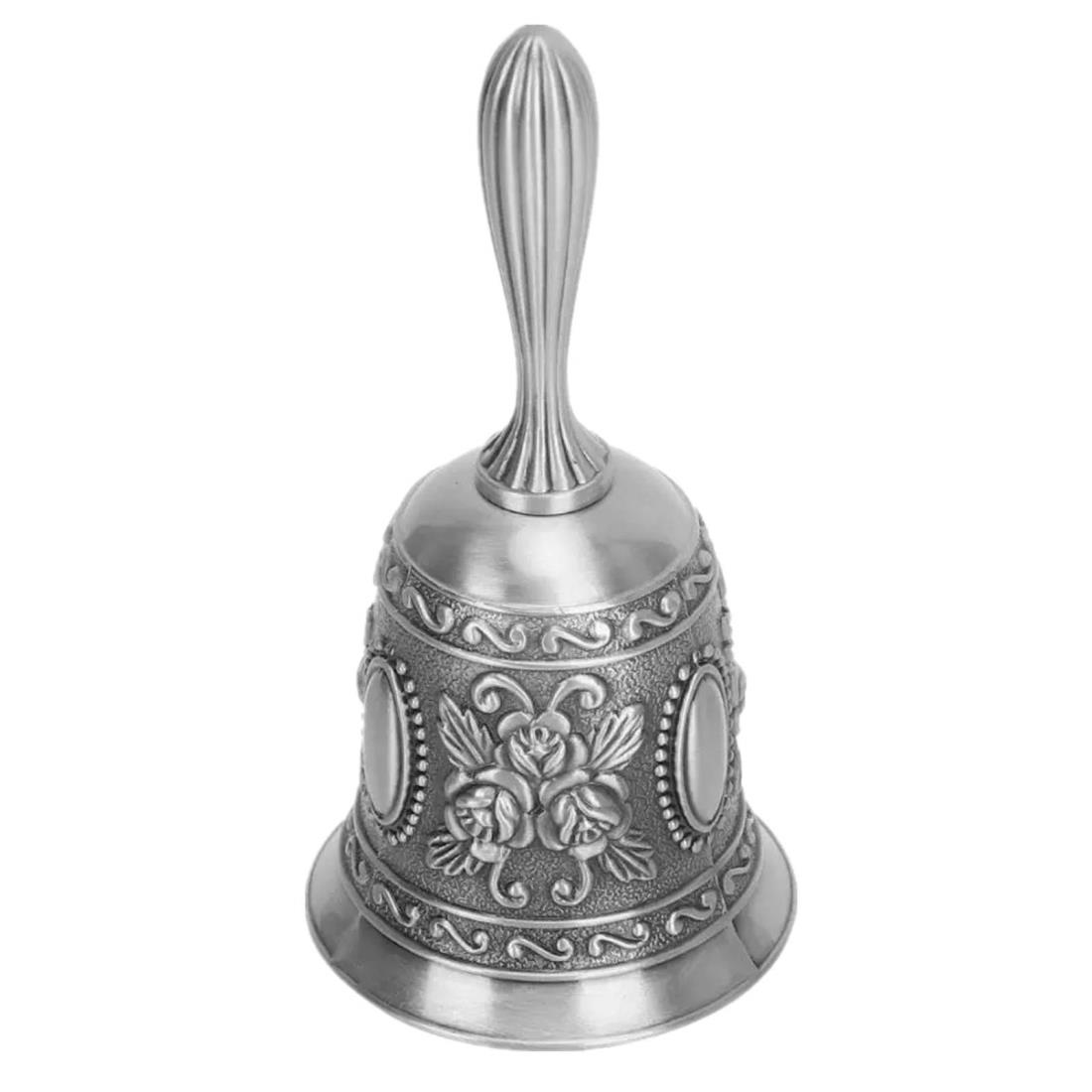ハンドベル ローズ柄 レトロ バラ ディナーベル 呼び鈴 卓上ベル シルバー レストラン カフェ 受付 手振鈴 (銀古美)
