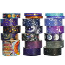 YUBBAEX 19巻 マスキングテープ 銀河 宇宙空間 幅広 銀/金箔押し 超かわいいスタイル 薄いです プレゼント包装、DIY工芸品、ノートの装飾に使える ...