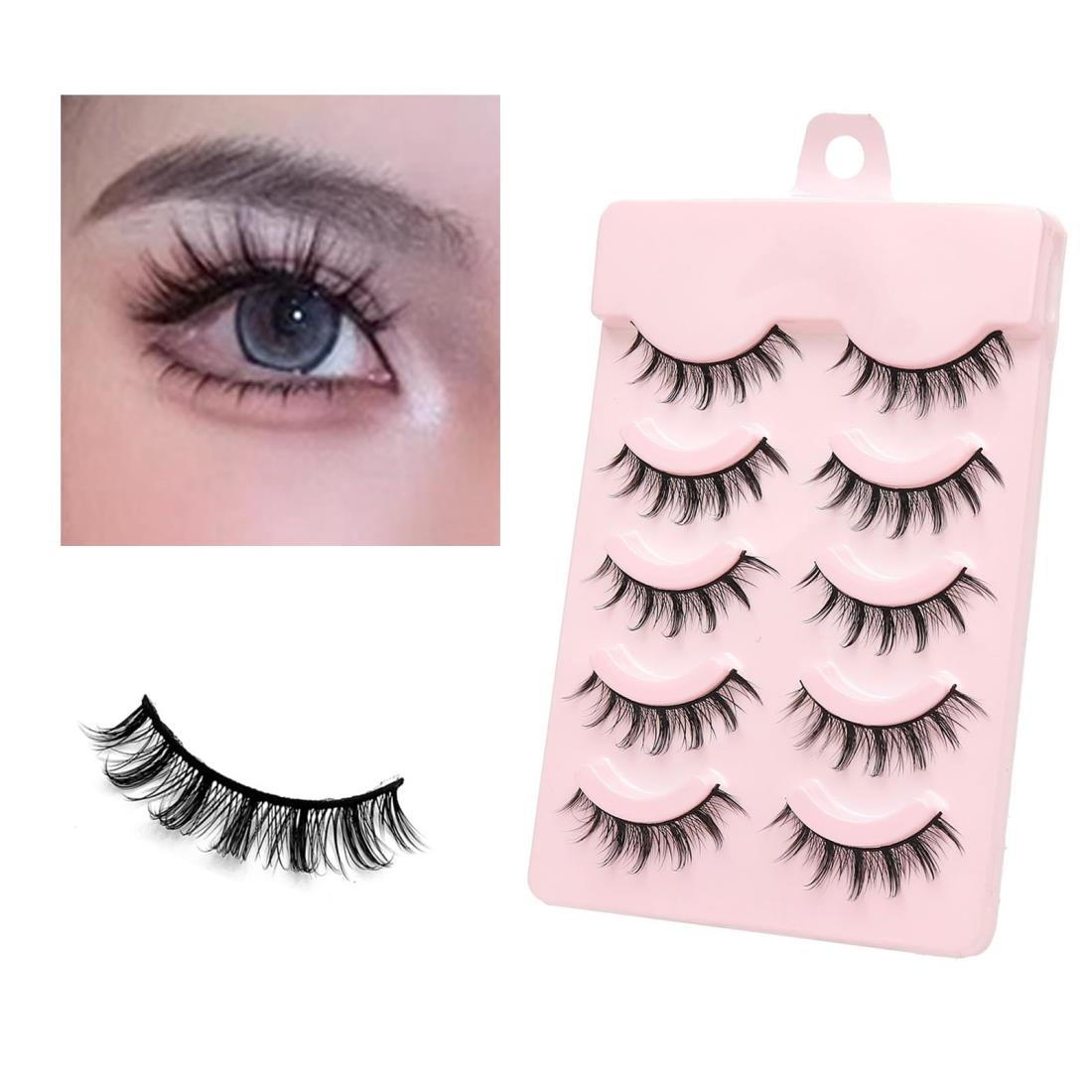 ポクミル つけまつげ 5ペア つけま つけまつ毛 黒自然軸 芯が柔らか ナチュラル つけまつげ 束感 生活化粧 初心者 女優 コスプレメイク 母の日ギフト