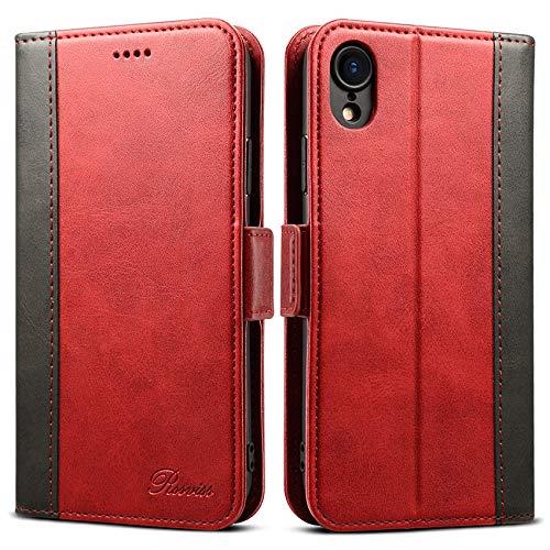 iphone xr ケース 手帳型 アイフォンxr Rssviss カード収納 カバー 手帳 サイドマグネット スタンド機能付き 保護力 PUレザー iphoneXr対応 6.1inch レッド