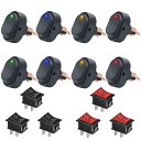 GTIWUNG 8個 12V 30A SPST 3ピン オン/オフ 4色(赤+黄+青+緑)ラウンドトグル LEDオンオフロッカースイッチ防水 3ピンオン - オ...