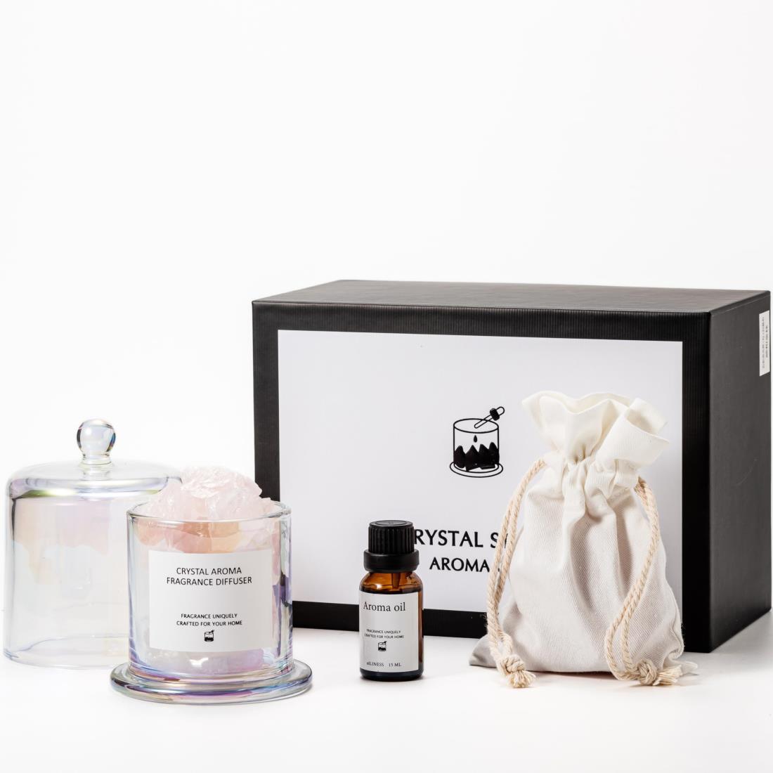 Miracle TQ アロマセット エッセンシャルオイル 天然石 ギフトパック エッセンシャルオイル 15ml + クリスタル 300g + 蓋付き半透明ガラス...