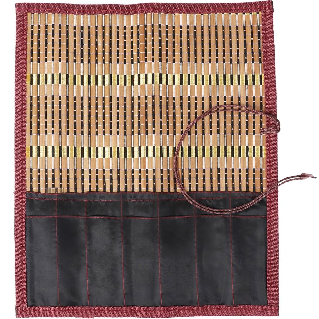 筆巻き 書道筆ケース 手織り筆ロール ポケット付き コンパクト 竹 ヴィンテージスタイル 持ち運び 保管..