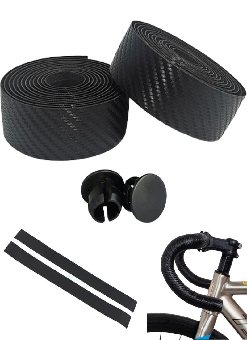 harukita ハンドルバーテープ 自転車 バーテープ ドロップハンドルバーテープ クッション 滑り止め 左右セット エンドプラグ付き カーボン調黒 2*0....