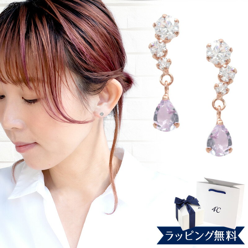 【期間限定！5％値引きSALE】【リボン済＆紙袋】4°c ヨンドシー 正規品 ピアス 4℃ レディース ピアス 2月 誕生石 誕生日 4ドシー プレゼント エターナルシルバー 祝い 喜ばれるギフト