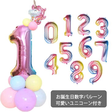 楽天スーパーSALE ポイント10倍　誕生日 数字バルーン ユニコーン付き レインボー 風船 セット バースデー パーティー バースデー デコレーション セット きらきら風船 パーティー お祝い ブルー 結婚式 記念日 お祝い 誕生日 飾り付け