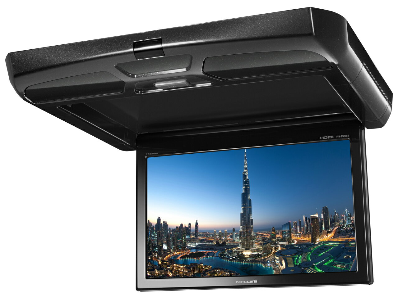 基本仕様 タイプ 天井 モニターサイズ 10.1 V型(インチ) サイズ・重量 サイズ 316x37.8x240 mm 重量 1.8 kg 高画質・大画面の映像をリアシートで楽しめる、拡張性にも優れたフリップダウンモニター ◆全ての後部座席から見やすく大迫力の映像を楽しめる。 ◆色彩豊かで安定した映像を実現する3次元Y/C分離回路。 ◆高画質を生み出す先進テクノロジーの数々 ◆車室内の明るさに応じて、見やすい明るさに自動調節するオートディマー機能 ◆2系統のRCA入力に加え2系統のHDMI入力を搭載 ◆フリップダウンモニターに映し出された映像を他の機器でも楽しむHDMI出力を搭載 ◆多機能なリモコンが付属、詳細な設定も可能延長保証ご加入に関してはこちらをクリック