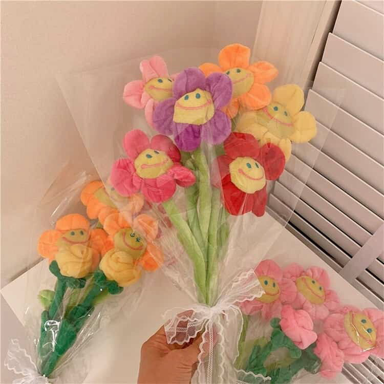 スマイルフラワー ぬいぐるみ花束 ぬいぐるみ花束 ひまわり花束 誕生日 お返し ブーケ 造花 バレンタインデー 5本セット 記念日 母の日 入園祝い 卒業祝い 可愛い プレゼント 包装紙付き
