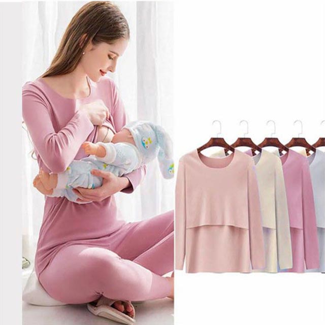 上下セット・送料無料! 授乳服 マタニティ トップス 長袖 秋冬 春秋 Tシャツ マタニティー 春夏 すっきり インナー ネックライン マタニティウェア 大きいサイズ 母親 ストレッチ 授乳 産前 産後 出産準備 妊娠 出産 出産祝い 無地 授乳口付き 2