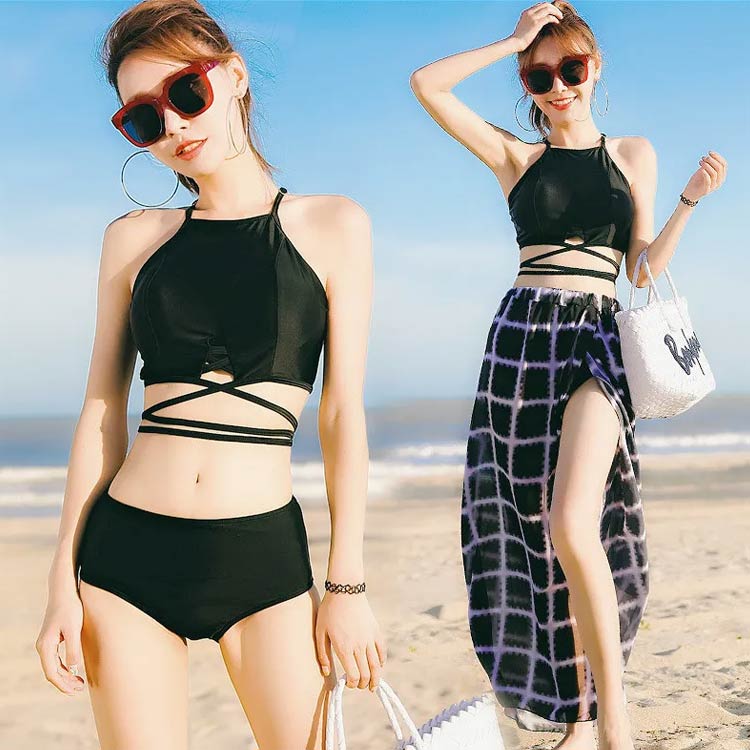 水着 レディース 体型カバー水着 ママ水着 ビキニ サロペット ロンパース 3点セット 40代 30代 20代 50代 60代 ショートパンツ ぽっちゃり セクシー ホルターネック 女の子 小胸 女性用 M L XL 黒 ブルー かわいい シンプル 露出控えめ 送料無料