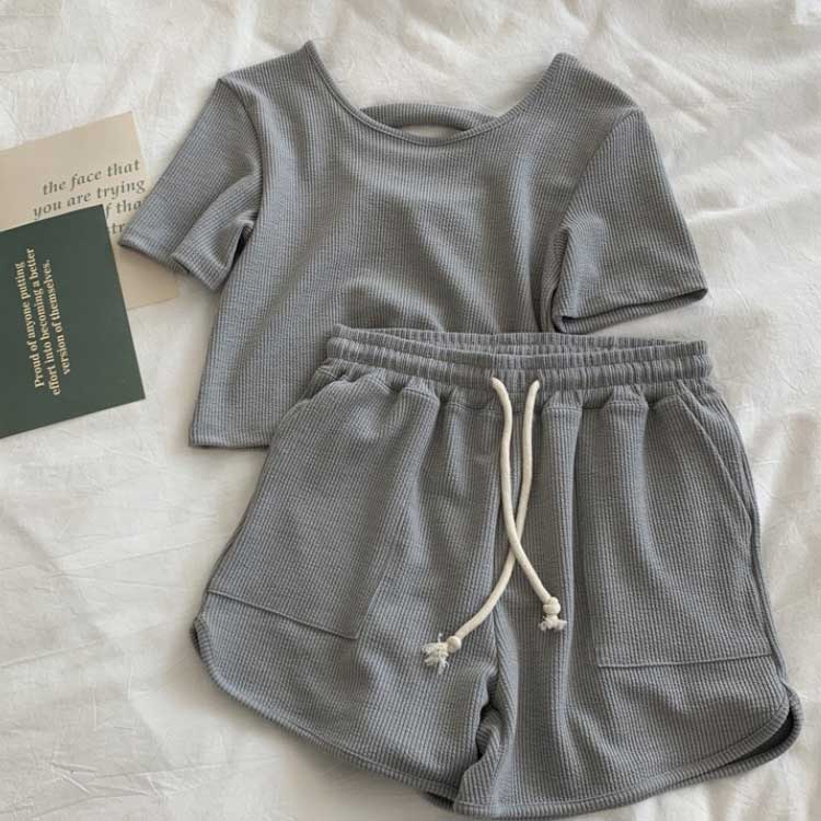 レディース 上下セット セットアップ セット リブ ショートパンツ 半袖tシャツ tシ...