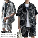 ペイズリー柄 春夏 上下セット 半袖 ペイズリー柄 ハーフパンツ 夏用 カジュアルシャツ メンズ 2点セット 大きいサイズ ヒップホップ ストリート系 ストリー...
