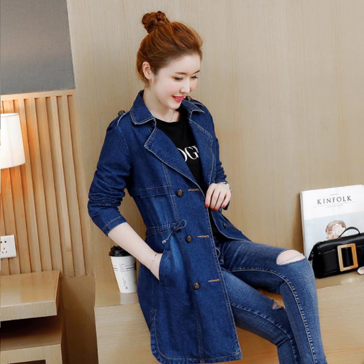 M−5XLサイズ！デニムトレンチコート デニムアウター レディース デニムコート ロングコート アウター コート 刺繍入り カジュアルコート ミドル丈 ウエスト紐付き 大きサイズ 春服 秋服