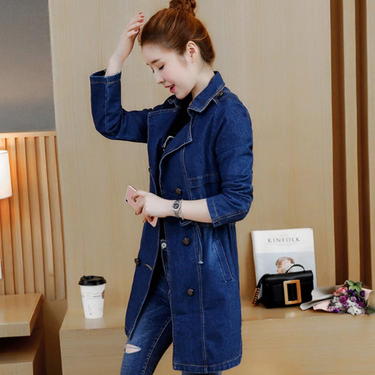 M−5XLサイズ！デニムトレンチコート デニムアウター レディース デニムコート ロングコート アウター コート 刺繍入り カジュアルコート ミドル丈 ウエスト紐付き 大きサイズ 春服 秋服