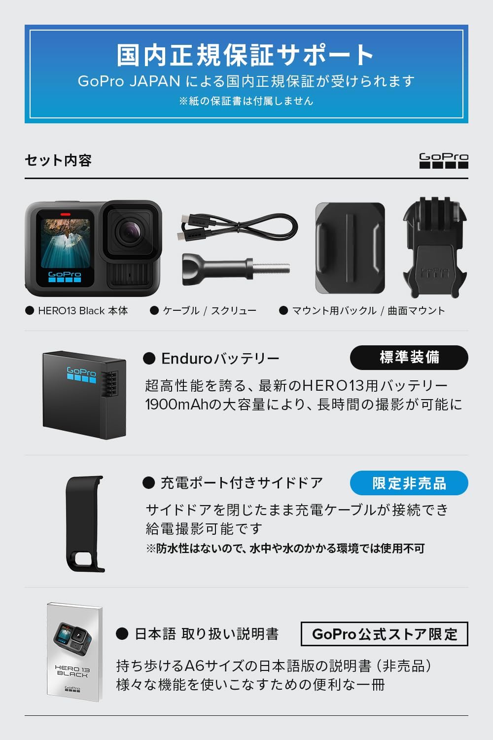 GoPro公式ストア限定 GoPro HERO13 Black + 認定SDカード+充電口付サイドドア 【国...