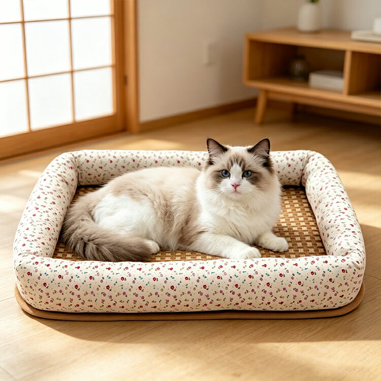 Rakuten - GIIPET ペットベッド 夏用 ひんやり 冷感 籐 猫 犬 ベッド ラタン クッション 涼しい 丈夫 噛んでも破れない 通気性 滑り止め 暑さ対策 ペット用品 おしゃれ かわいい