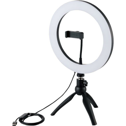 エレコム LED リングライト 三脚 26cm 3色モード / 10段階調光 USB給電 ブラック DE-L03BK エレコム LED リングライト 三脚 26cm 3色モード / 10段階調光 USB給電 ブラック DE-L03BK