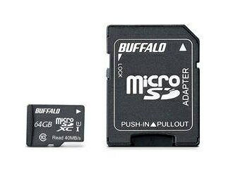 BUFFALO obt@[ microSDXCJ[h 64GB UHS-I Class1 SDϊA_v^[t RMSD-064GU1SA