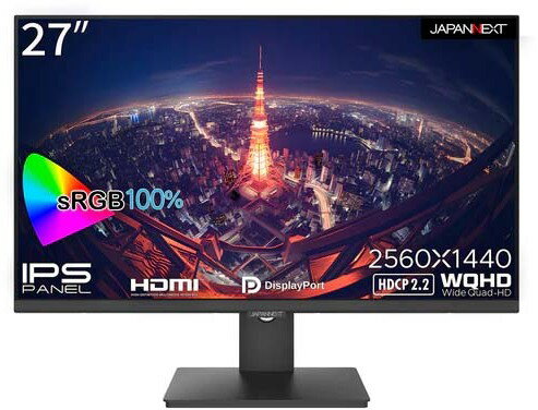 JAPANNEXT ジャパンネクスト IPSパネル採用 WQHD対応27型ワイド液晶ディスプレイ ブラック JN-IPS272WQHDR 単品購入のみ可（同一商品であれば複数購入可） クレジットカード決済 代金引換決済のみ