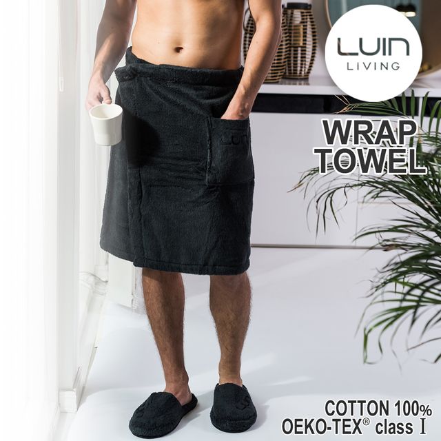 LuinLiving ルインリビング ラップタオル■湯上り巻きタオル【ブラック】WRP-BK ※パッケージ・ロゴデザイン等が変更になる場合があります。予めご了承...
