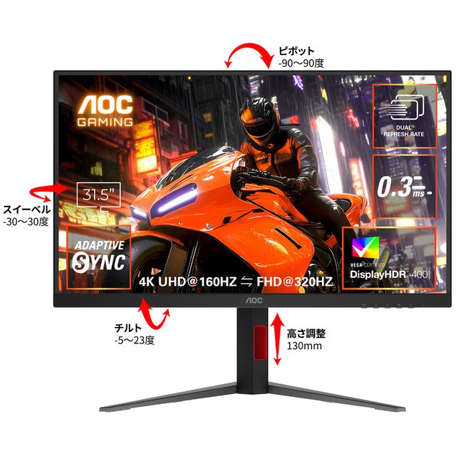 AOC Fast IPSパネル採用 4K対応31.5型ゲーミング液晶ディスプレイ 160〜320Hz U32G4/11 単品購入のみ可(同一商品であれば複数購入可) クレジットカード 代金引換決済のみ