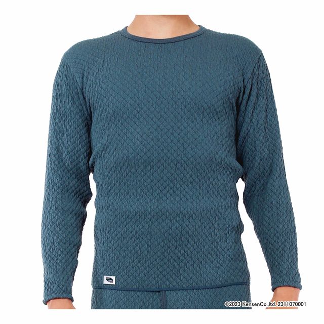 健繊 ケンセン 【メンズ】ひだまりチョモランマ 長袖丸首インナー 【ネイビー】 QMS92