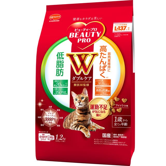 【8個セット】 日本ペットフード ビューティープロ キャット ダブルケア 低脂肪・高たんぱく 1.2kg