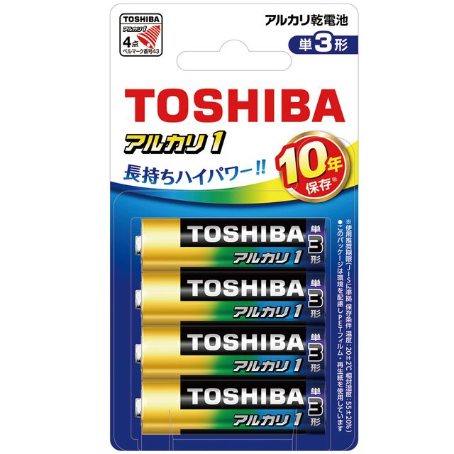 TOSHIBA/東芝 アルカリ乾電池 アルカリ1 単3形 4本入フック LR6AN 4BP gimmick-10800675 GIMMICK パッケージ画像