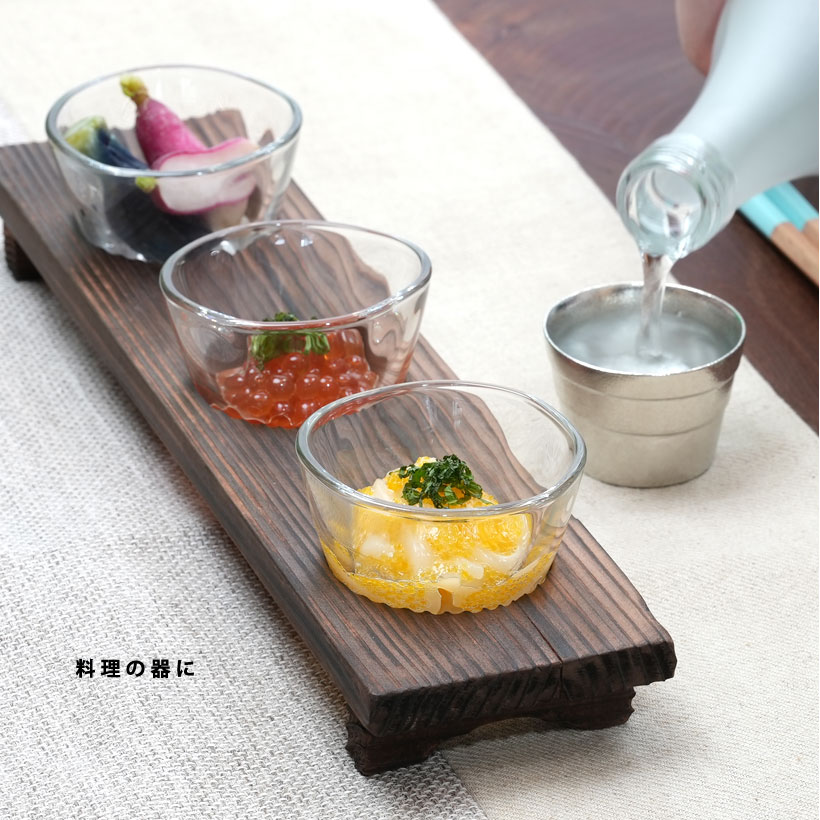 ＼夏ギフト＆お中元／Tebineriガラスの小鉢（3個）と木台セット てびねり 三味三味｜実用的 食器 プレゼント 硝子 皿 小鉢 酒器 プレート ガラス 木台 ギフト 結婚 喜寿 還暦 成人式 お祝い 定年 退職 石塚ガラス アデリア ginga-do-10000598 ナガエ堂 サンプル画像2