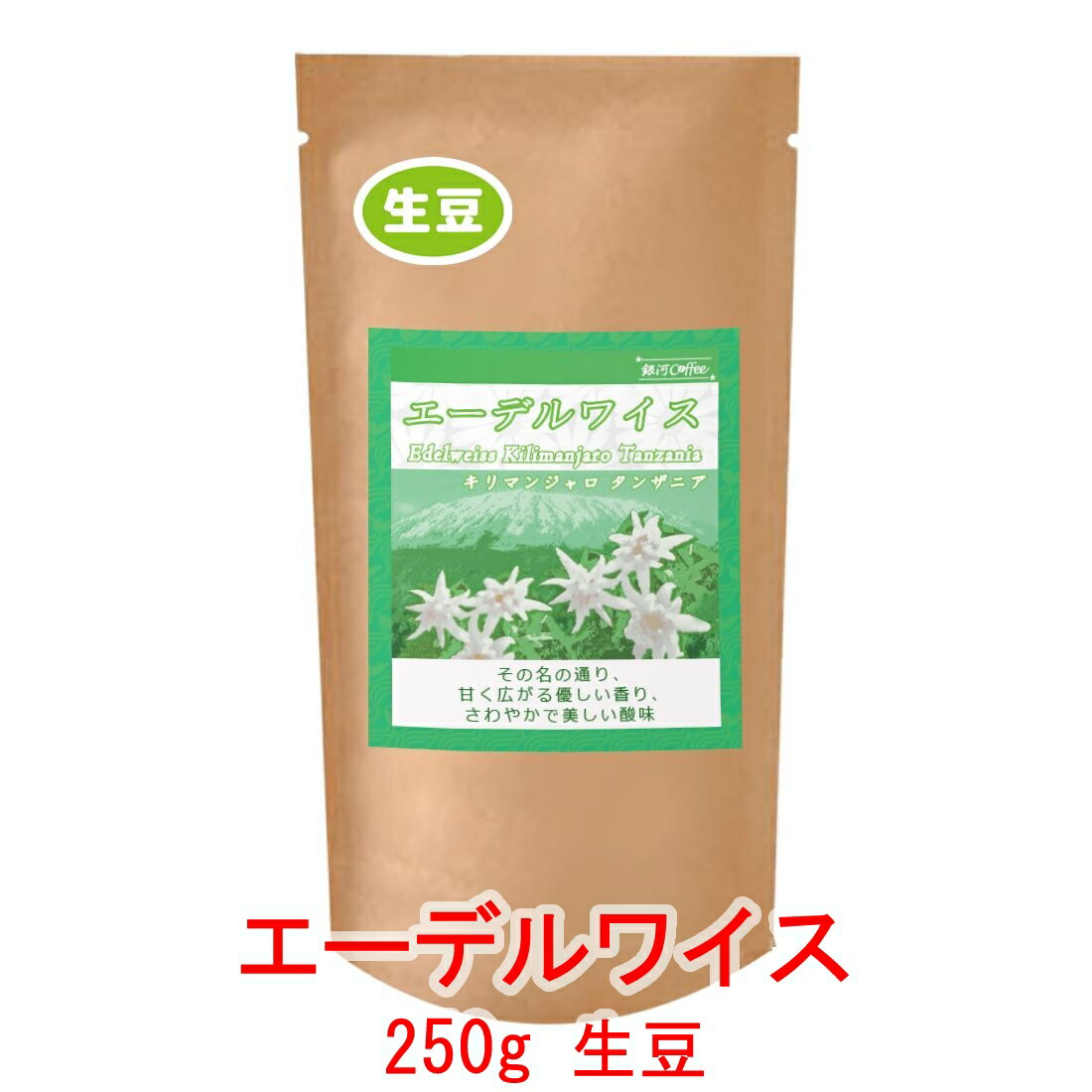 銀河コーヒー 生豆「エーデルワイス」タンザニア キリマンジャロ エーデルワイス農園 250g コーヒー豆 珈琲 珈琲豆 人気 おすすめ 楽天