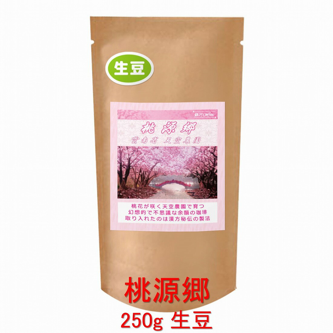 銀河コーヒー 生豆 桃花が咲く天空農園で育つ「桃源郷」（やや深煎り）雲南 天空農園 250g コーヒ
