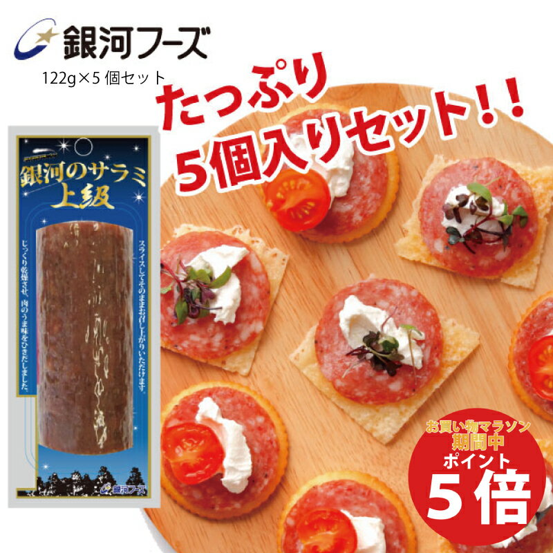 【お買い物マラソン期間中ポイント5倍！】【2セット以上のご注文で送料無料】銀河のサラミ上級　大判（122g×5個セット） ／ おつまみ オードブル おやつ カナッペ サラミソーセージ 大き目サイズ 宅飲み 家飲み おうち飲み　常温お届け