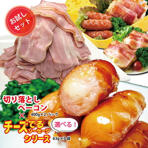 \お試しセット/ 切り落としベーコン・チーズでるソーセージ 詰め合わせ/ 送料無料 訳ありベーコン 切り落とし ベーコンスライス チーズ チーズソーセージ ソーセージ カリー風味 詰め合わせ お試し はじめて 食品