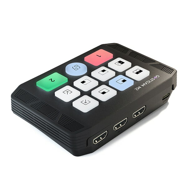 映像入力 HDMI × 2 映像出力 HDMI × 1、USB（UVC） × 1 音声入力 3.5mm TRS （マイクレベル・プラグインパワー対応）、3.5mm TRS （ラインレベル） 音声出力 3.5mm TRS ヘッドホン出力 映像入力フォーマット 2160p23.98、2160p24、2160p25、2160p29.97、2160p30、2160p50、2160p59.94、2160p60 1080p23.98、1080p24、1080p25、1080p29.97、1080p30、1080p50、1080p59.94、1080p60 映像出力フォーマット（HDMI） 1080p25、1080p30、1080p50、1080p60、720p50、720p60、480p60 映像出力フォーマット（ストリーミング） 1080p25、1080p30、1080p50、1080p60、720p50、720p60、480p60 ビデオエフェクト PBP（4レイアウト）、PIP（4レイアウト・ズームイン/アウト）、ビデオソーストランジション 動作温度 -20～50度 消費電力 5W 電源入力端子 USBバスパワー 本体サイズ H12.2 × W8.06 × D2.7cm 重量 150g 付属品 ソフトケース、USB-A（C） - Cケーブル、HDMI A - Aケーブル、クイックスタートガイド 保証期間 1年 製品特徴 「ゴーストリーム M2」は、コンパクトなHDMI 2入力スイッチャーです。HDMI出力に対応したコンピュータやカメラからの映像を取り込み、配信やライブストリーミング、ゲーム配信などを簡単に行えます。 ポータブルなデザインと直感的な操作性、低遅延での配信を可能にする、ストリーマーやコンテンツクリエイター、企業配信の現場スタッフにとって理想的なデバイスです。本体はUSBバスパワーで動作します。 【4K対応、高解像度映像をサポート】 2系統の4K60 HDMI入力と1080p60出力をサポートし、ライブストリーミングやビデオ会議、企業によるウェビナーなどに最適です。 また、低遅延、高解像度出力を可能にするUSB3.0接続により、ゲーム配信やゲーム実況にも使えます。 【PIP、PBP機能搭載で、さまざまなニーズに対応】 PIP（ピクチャーインピクチャー）およびPBP（ピクチャーバイピクチャー）機能を搭載し、ボタン操作で2つの異なる映像ソース間で画面を切り替えることができます。4種類のPBPレイアウトと、ズームが可能な4種類のPIPレイアウトを備えており、ビデオ会議やイベント配信などさまざまな用途に活用できます。 【幅広い互換性】 Windows、Android、macOS、Linuxなどのシステムをサポートしています。OBSや、VLC、Teams、Zoom、XSplit、Potplayer、YouTube、TikTok、Instagram、Facebook Gamingなど、主要な配信プラットフォームに幅広く対応します。 また、XboxシリーズやPS5、PS4、Switchなどさまざまなゲーミングデバイスとも互換性があります。 【2入力1出力HDMIスイッチャー】 HDMIスイッチャーとして、複数の入力ソースを同時に1つのディスプレイに表示したり、2つの異なる映像ソース間で画面を切り替えたり、また画面の分割やズームアウトなどができます。マイク入力・ライン入力を備え、マイクや外部ミキサー、アンプに接続でき、モニタリング用のヘッドホン端子も搭載しています。 【高画質ビデオフォーマットに対応】 MJPEGとNV12/YV12の両ビデオフォーマットに対応。色再現性に優れ、細部まで美しい映像をキャプチャーできます。また、グラフィックやテキストの表現力も高く、高品質なゲーム実況や配信に最適です。 ■注意■ 併売品となりますのでご注文のタイミングによっては在庫がご用意できかねる場合がございます。予めご了承下さい。 モニターの発色具合により実際のものと色が異なる場合がございます。