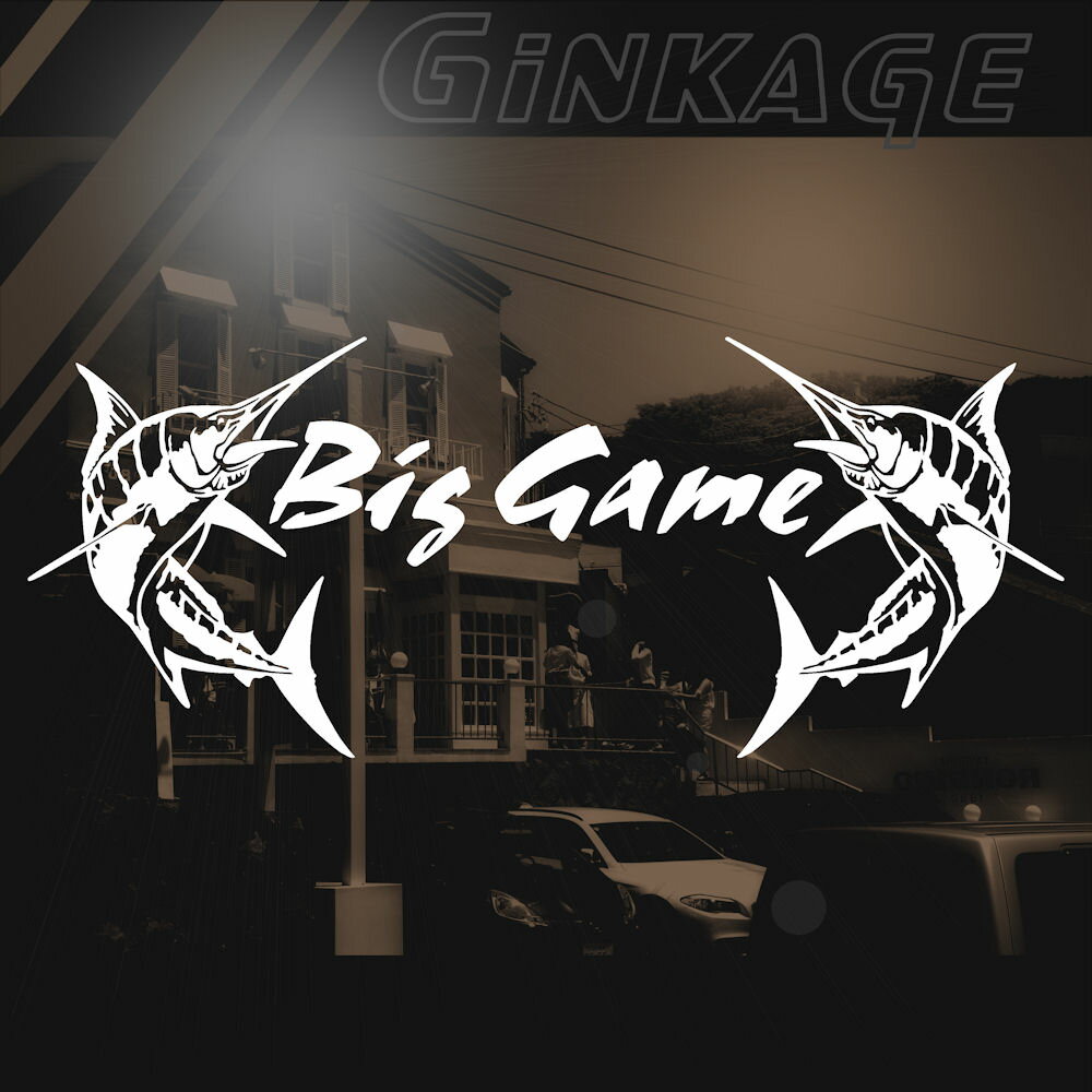 カジキ 釣り ステッカー Bib Game トローリング サイズ：24cm×58cm カッティング （白色） ステッカー カジキ ステッカーサーフ ステッカー ハワイアン ステッカー 車 ステッカー 車用