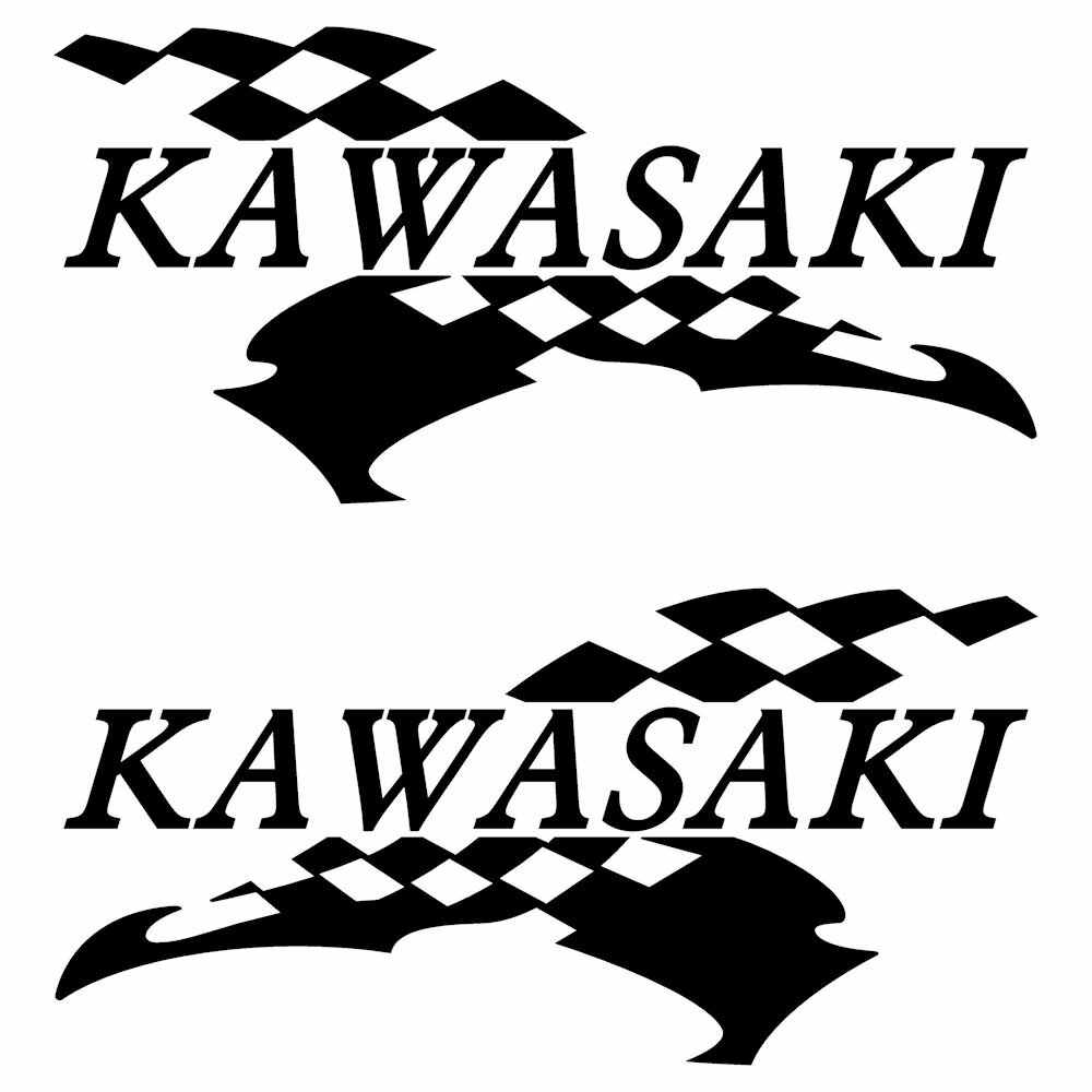 KAWASAKI カワサキ バイクステッカー チェッカー フラッグ 枠サイズ：8cm×16cm×左右反転 ツインセットかっこいい バイカー ドレスアップ デカール