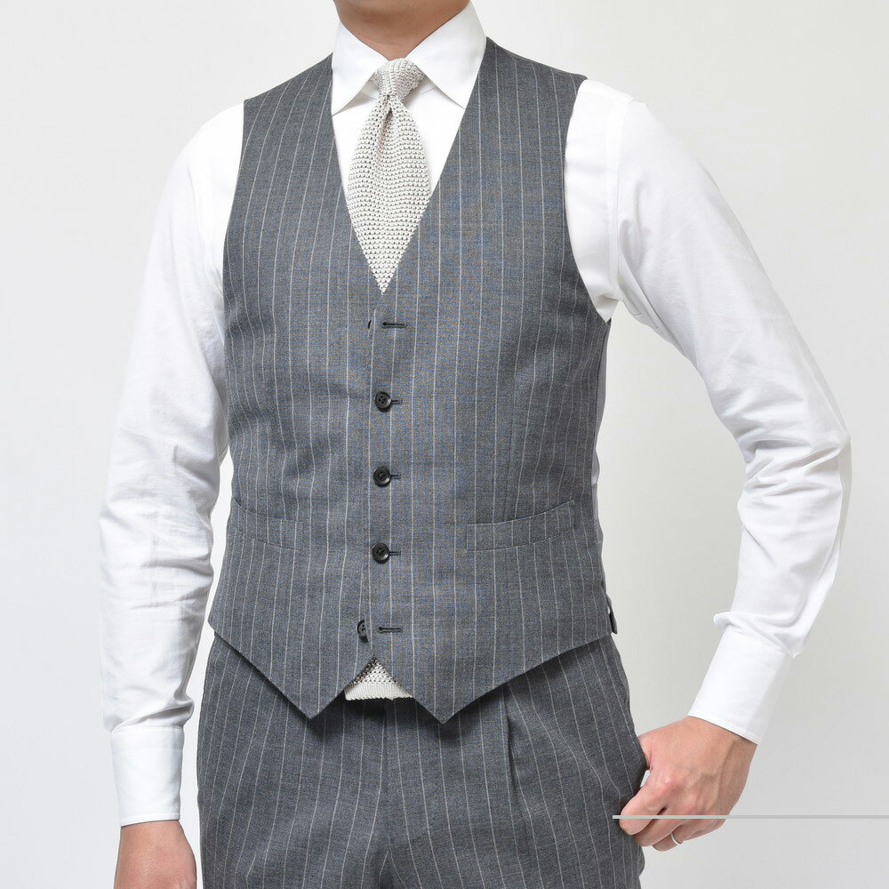 【S30】guji（グジ）フォックスブラザーズ ウールフレスコチョークストライプジレ(MADE BY RING JACKET / FOX Brothersファブリック使用) 【春/夏】14021201028 2